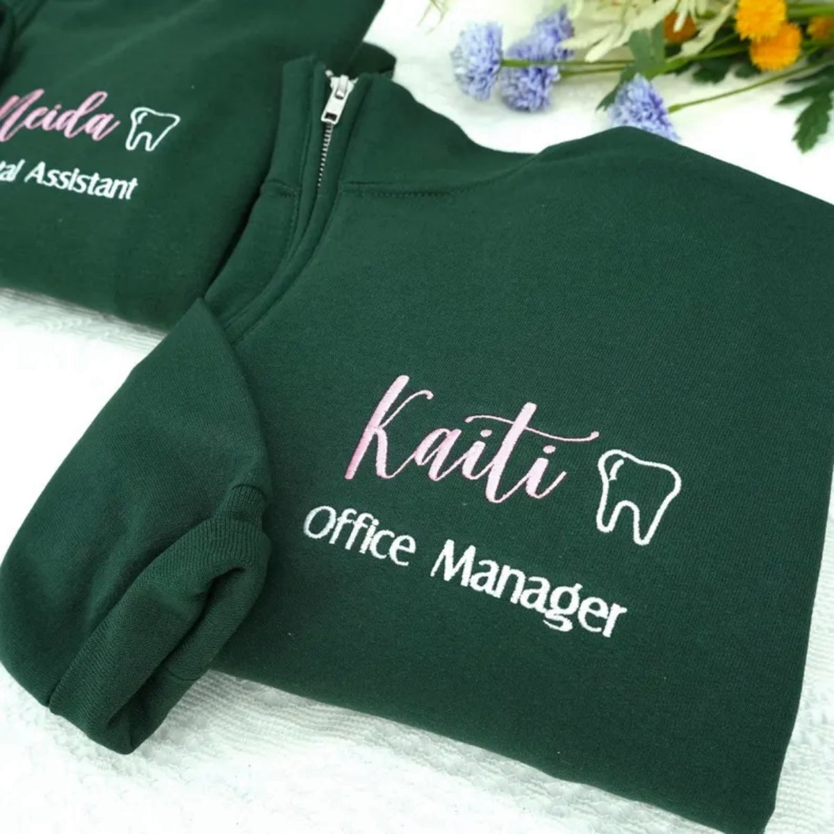 Custom Dental Office Manager Quarter-Zip - Personalized Dental Staff Embroidered Sweatshirt
