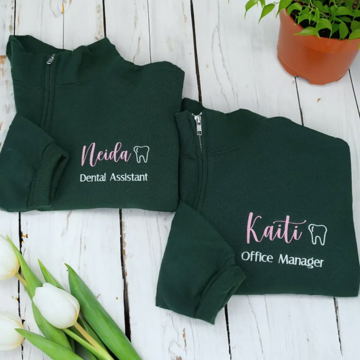 Custom Dental Office Manager Quarter-Zip - Personalized Dental Staff Embroidered Sweatshirt