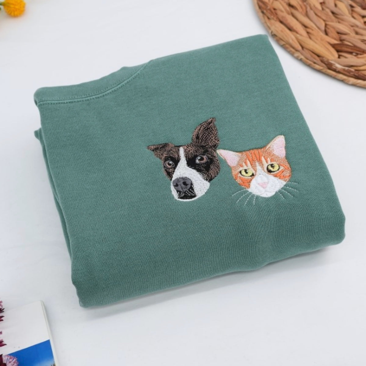 Custom Dog Cat Portrait Sweatshirt - Pet Face Embroidered Hoodie - Multiple Pet Parent Gift