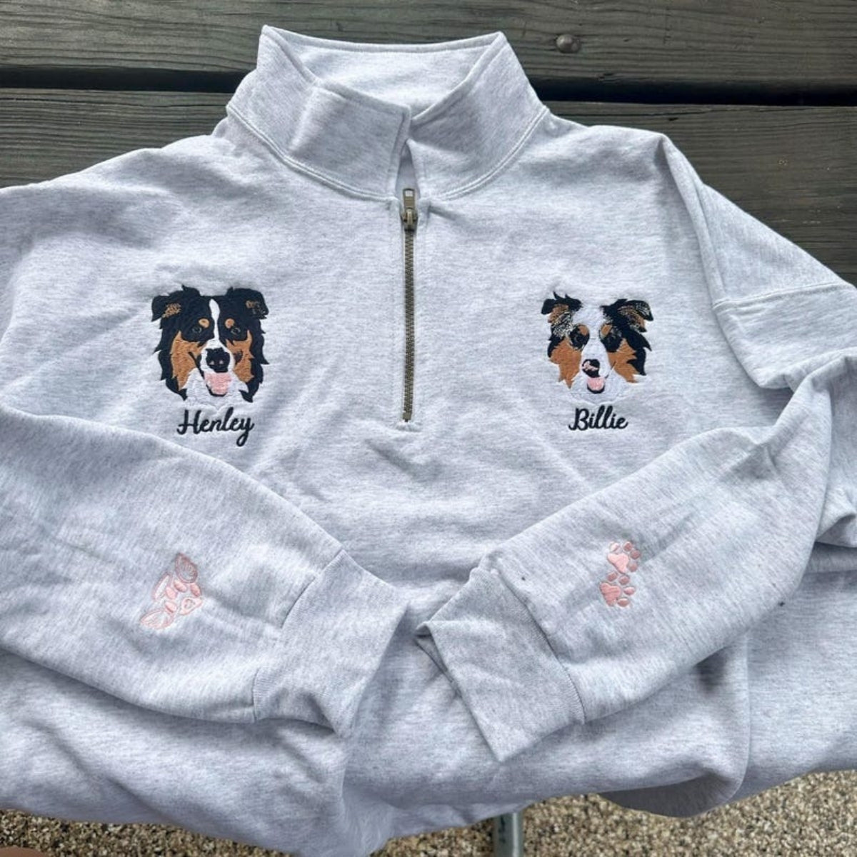 Custom Dog Photo Embroidery Quarter Zip - Pet Portrait from Picture - Personalized Memorial Gift