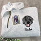Custom Dog Photo Embroidery Quarter Zip with Flowers - Pet Portrait from Picture - Floral Memorial Gift