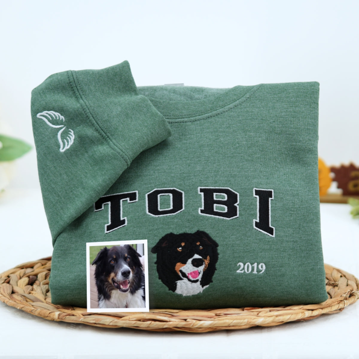 Custom Dog Portrait Varsity Hoodies - Personalized Dog Name Embroidered Sweatshirts - Dog Mom Gift