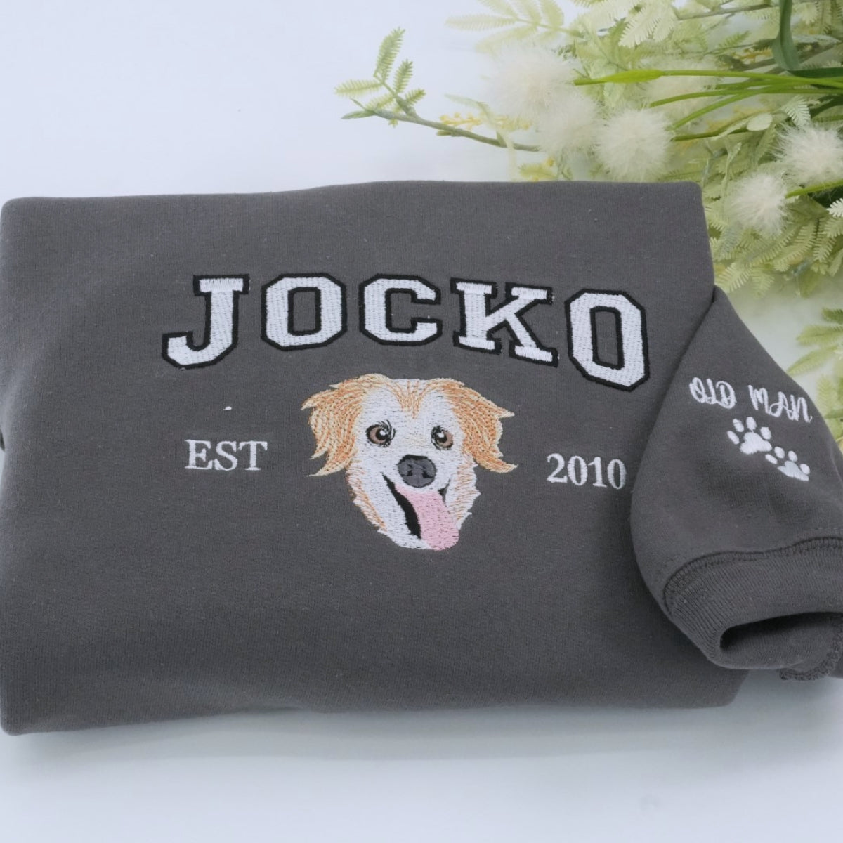 Custom Dog Portrait Varsity Hoodies - Personalized Dog Name Embroidered Sweatshirts - Dog Mom Gift