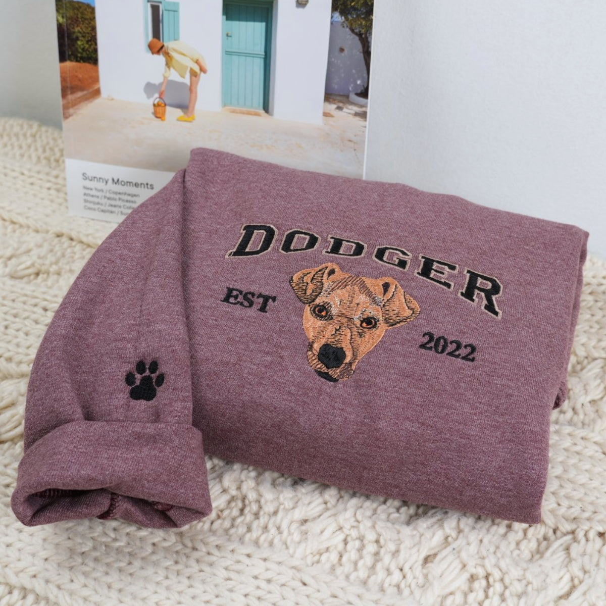 Custom Dog Portrait Varsity Hoodies - Personalized Dog Name Embroidered Sweatshirts - Dog Mom Gift