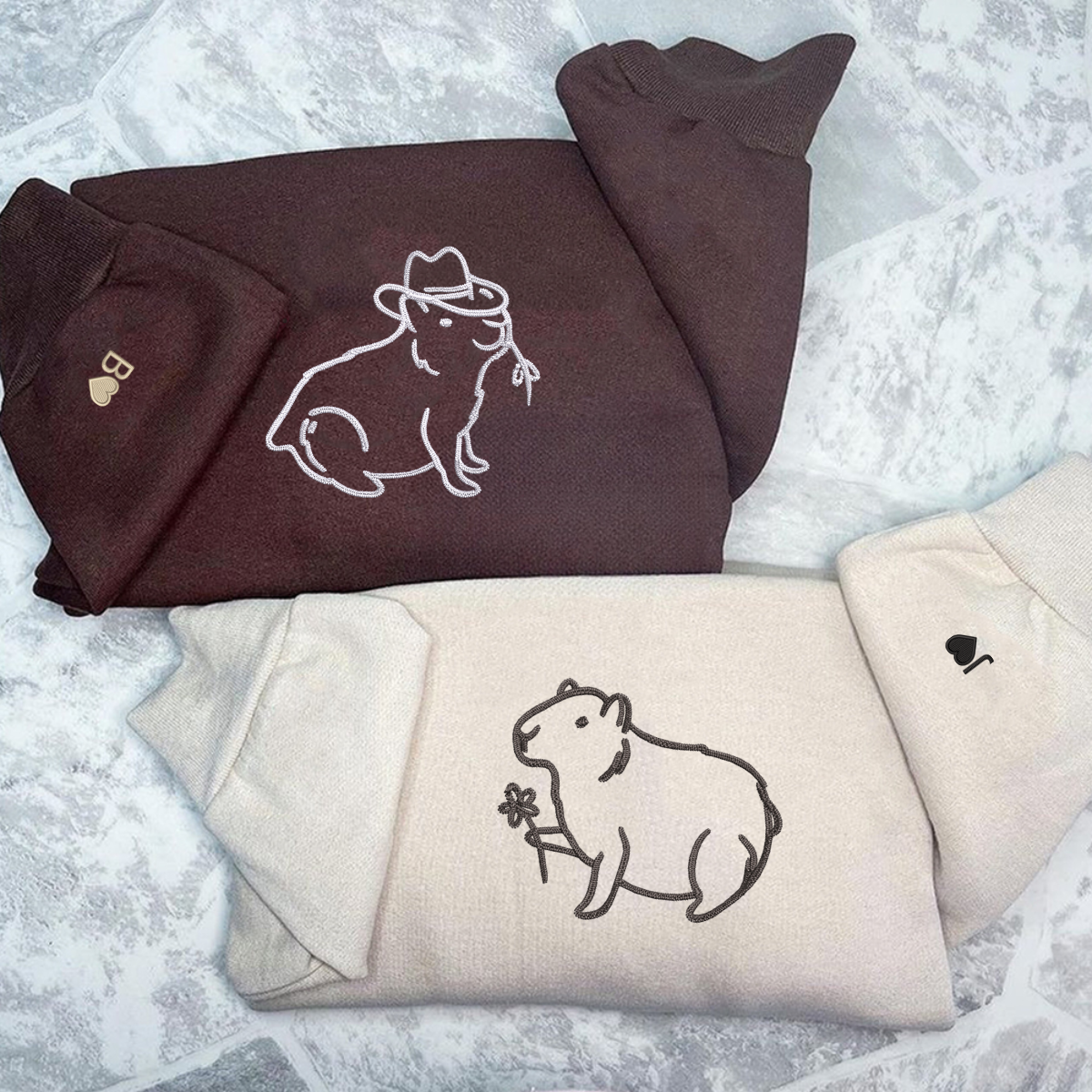 Custom Embroidered Capybara Matching Hoodies for Couples