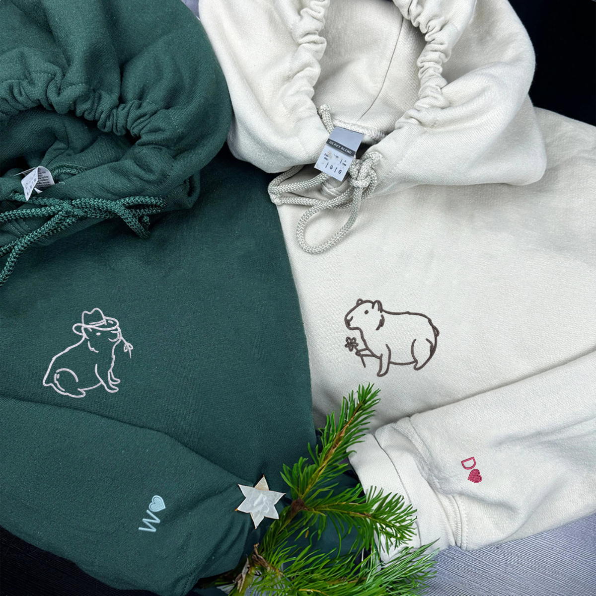 Custom Embroidered Capybara Matching Hoodies for Couples