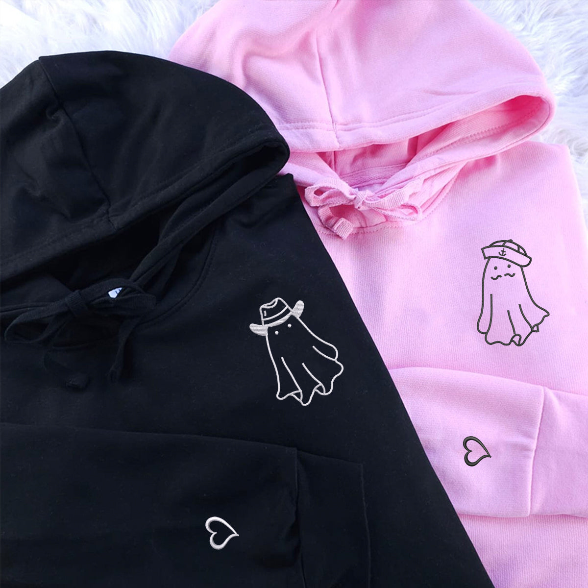 Custom Embroidered Cowboy & Sailor Ghosts Matching Hoodies for Couples
