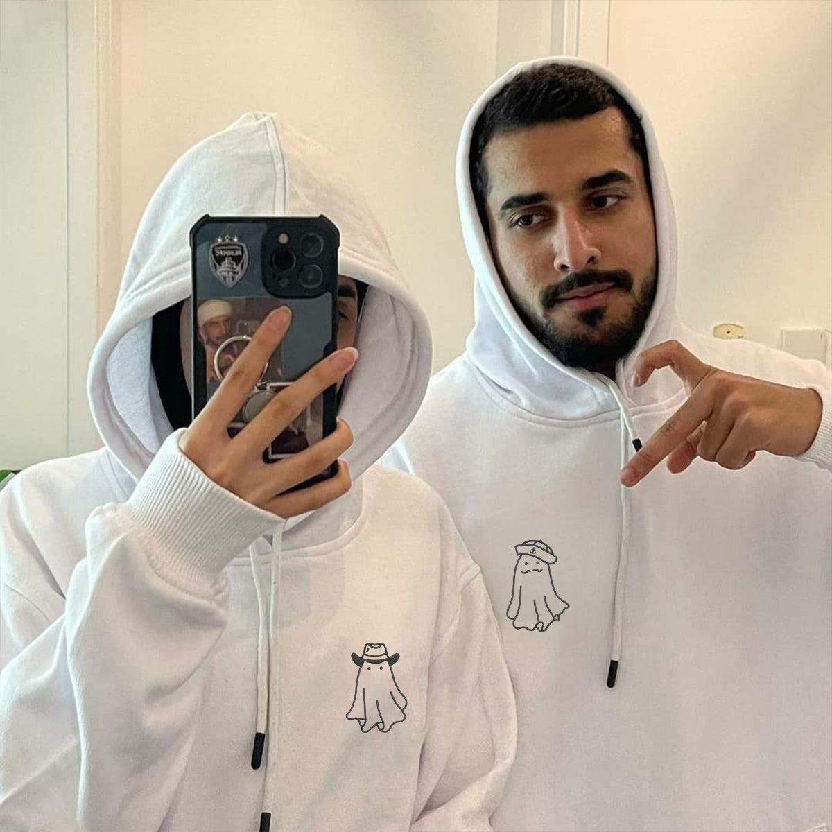 Custom Embroidered Cowboy & Sailor Ghosts Matching Hoodies for Couples