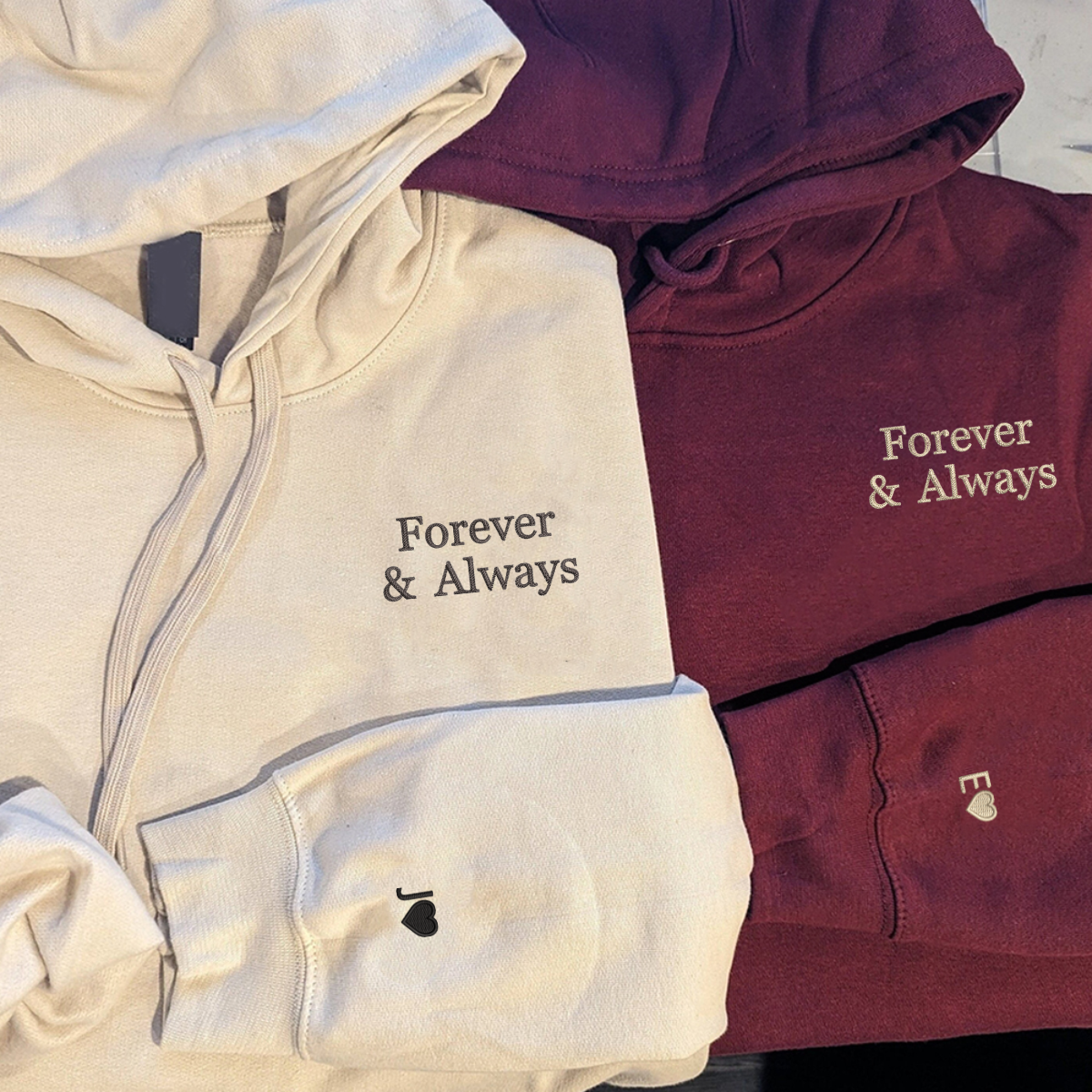 Custom Embroidered Forever and Always Matching Hoodies for Couples