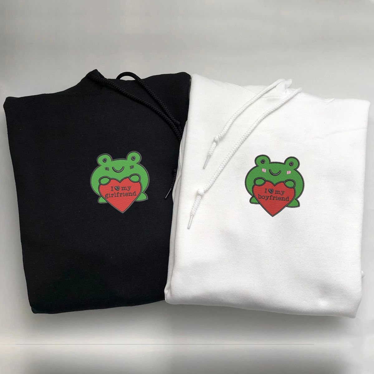 Custom Embroidered Frog Matching Hoodies for Couples