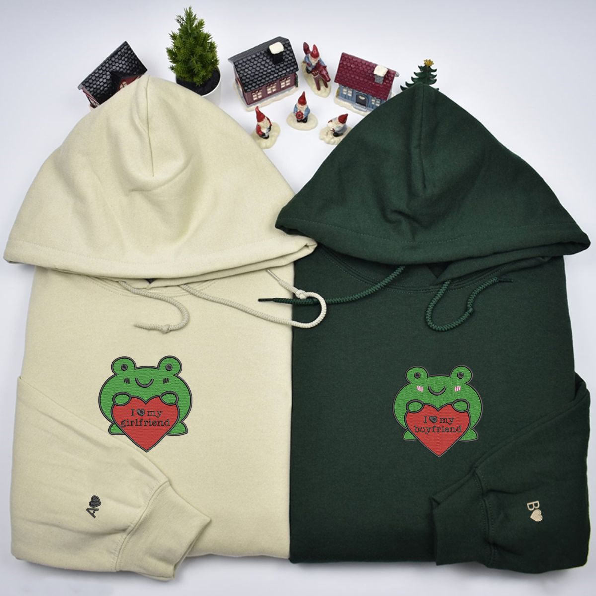 Custom Embroidered Frog Matching Hoodies for Couples