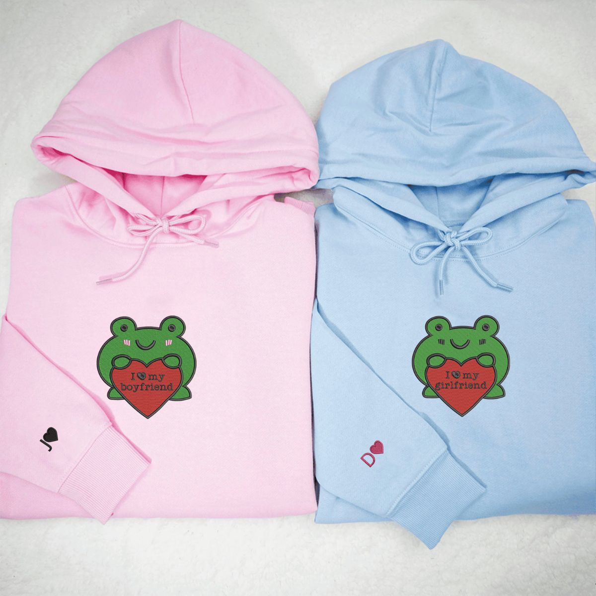 Custom Embroidered Frog Matching Hoodies for Couples