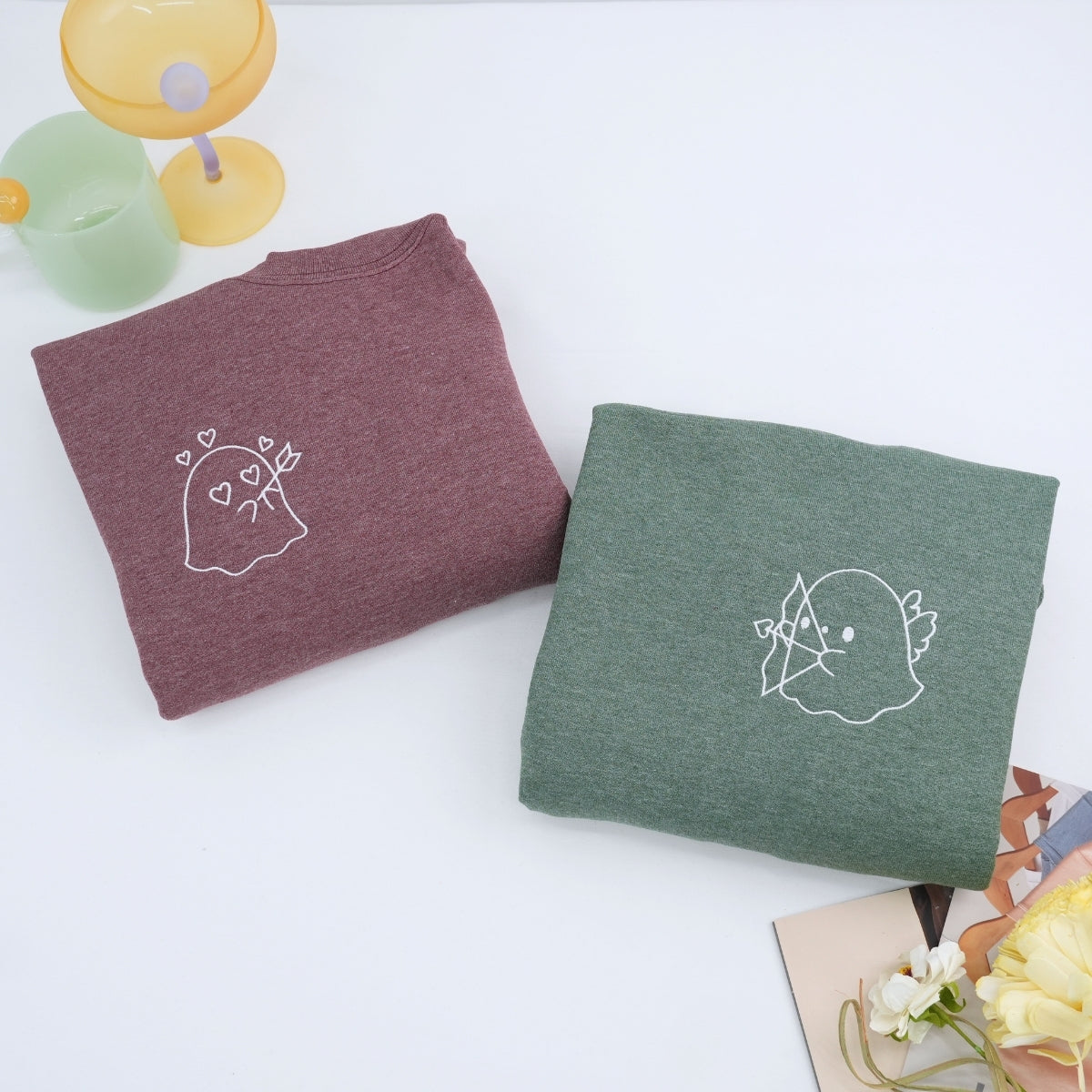 Custom Embroidered Ghost Angel Matching Hoodies for Couples