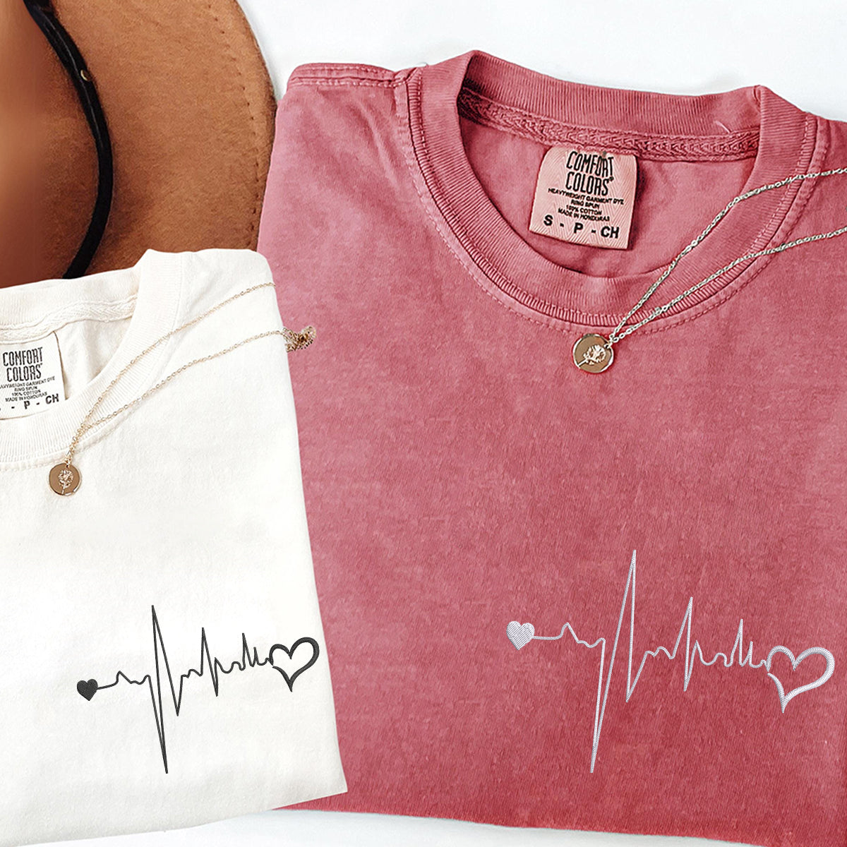 Custom Embroidered Heartbeat Matching T-shirts for Couples