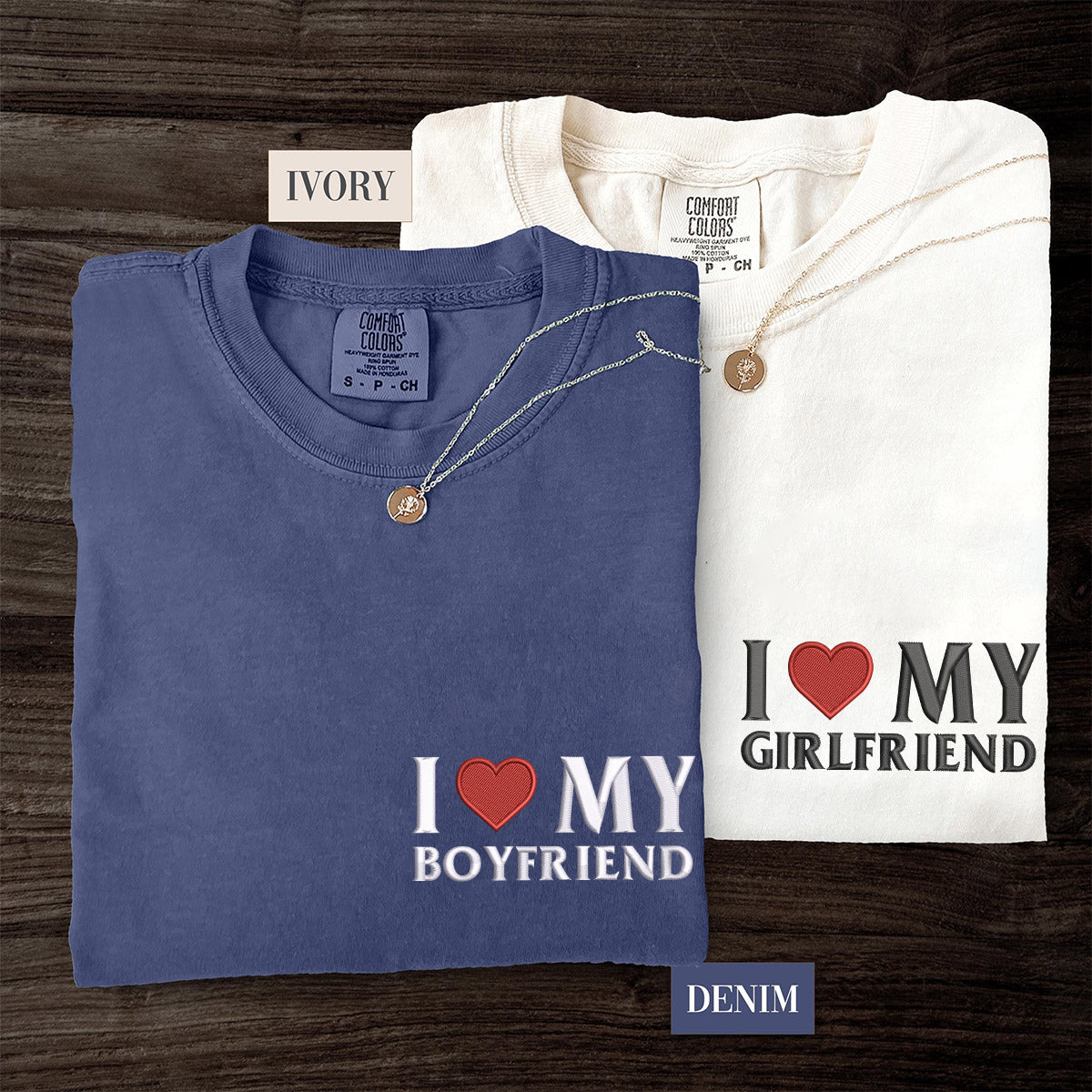 Custom Embroidered I Love My Girlfriend, Boy Friend Matching T-shirts for Couples