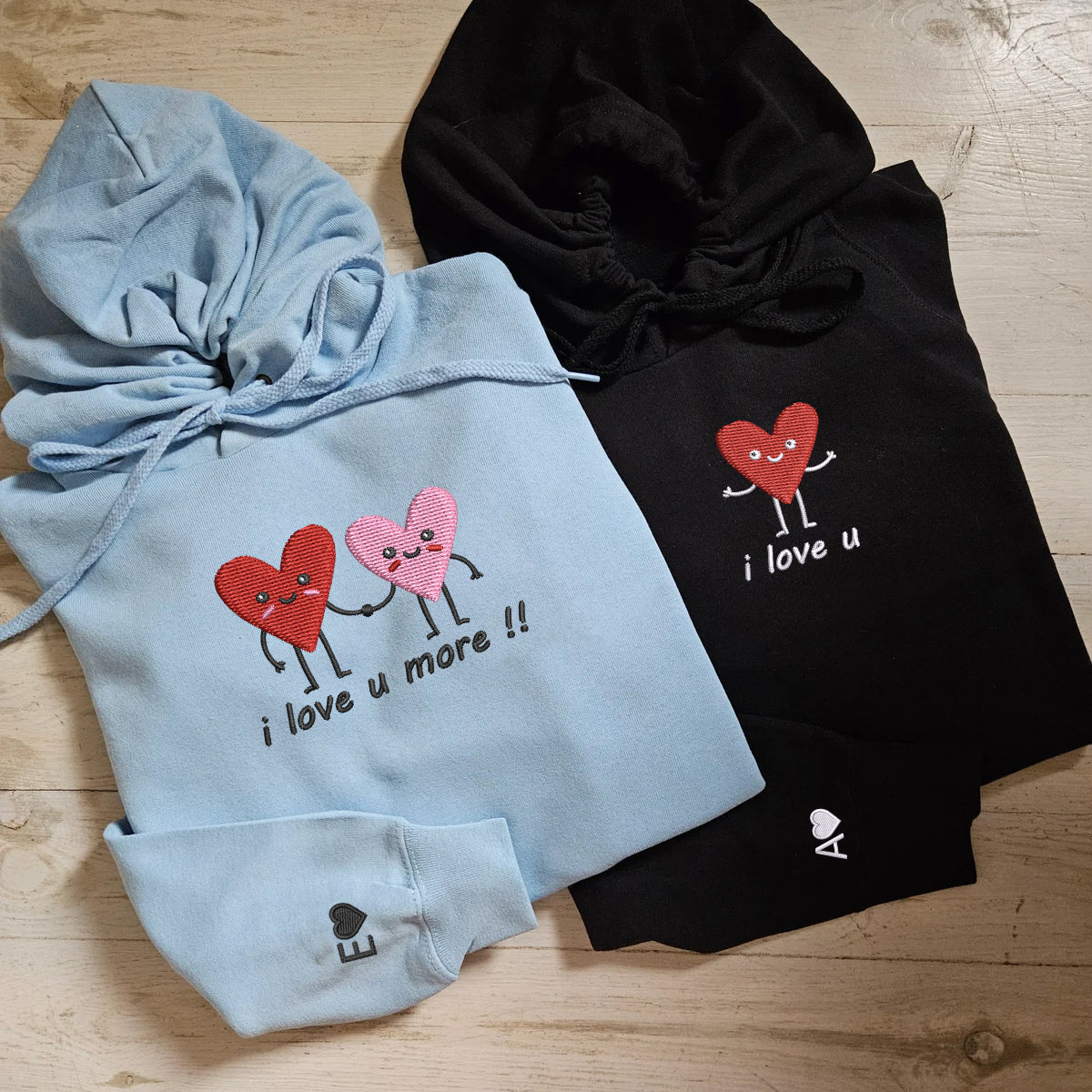 Custom Embroidered I Love You More Matching Hoodies for Couples