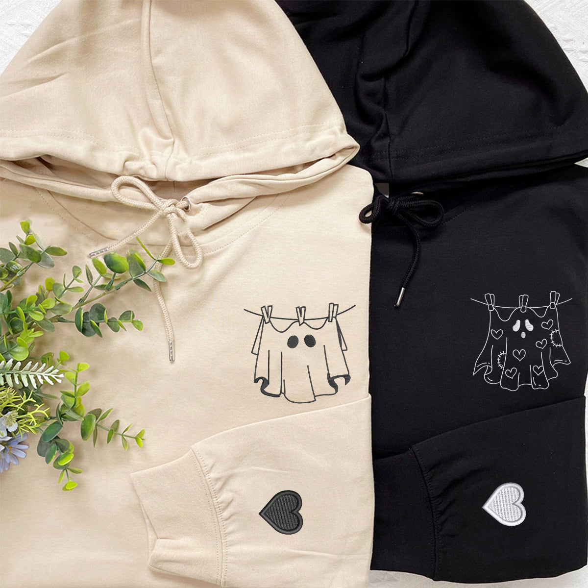 Custom Embroidered Laundry Ghosts Matching Hoodies for Couples