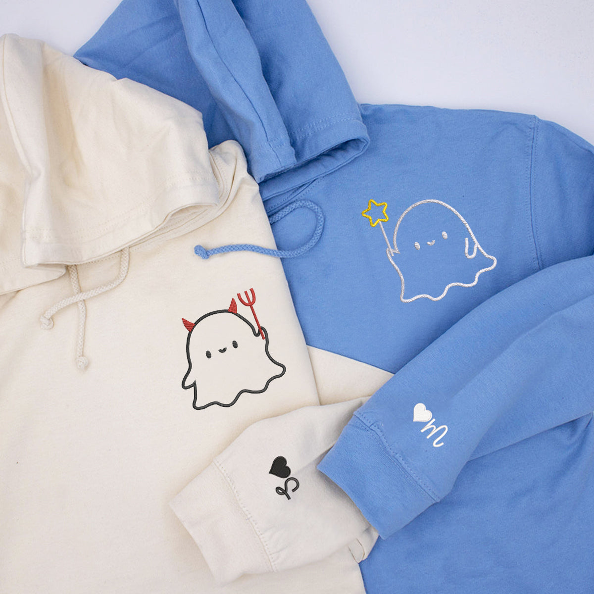 Custom Embroidered Lovely Ghost Matching Hoodies for Couples