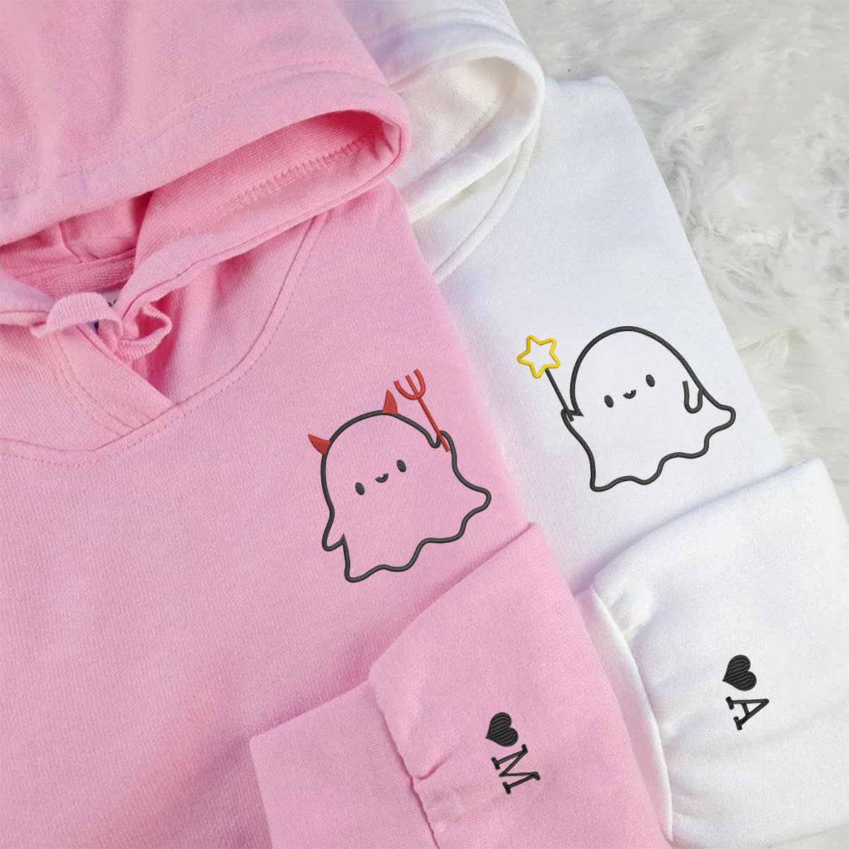 Custom Embroidered Lovely Ghost Matching Hoodies for Couples