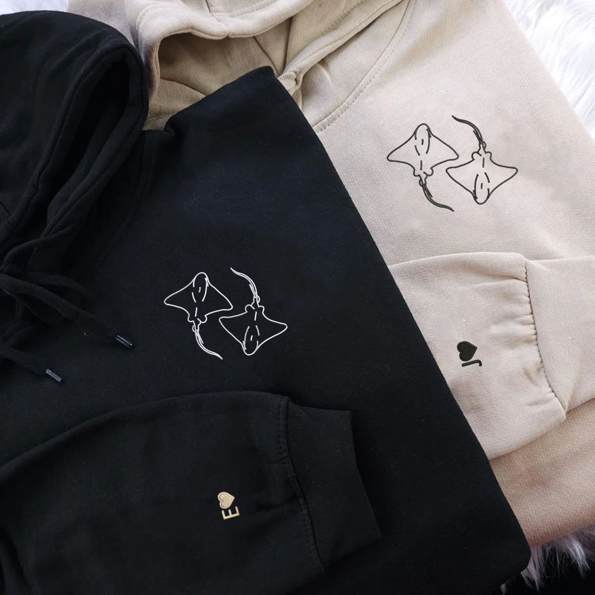Custom Embroidered Stingray Love Matching Hoodies for Couples