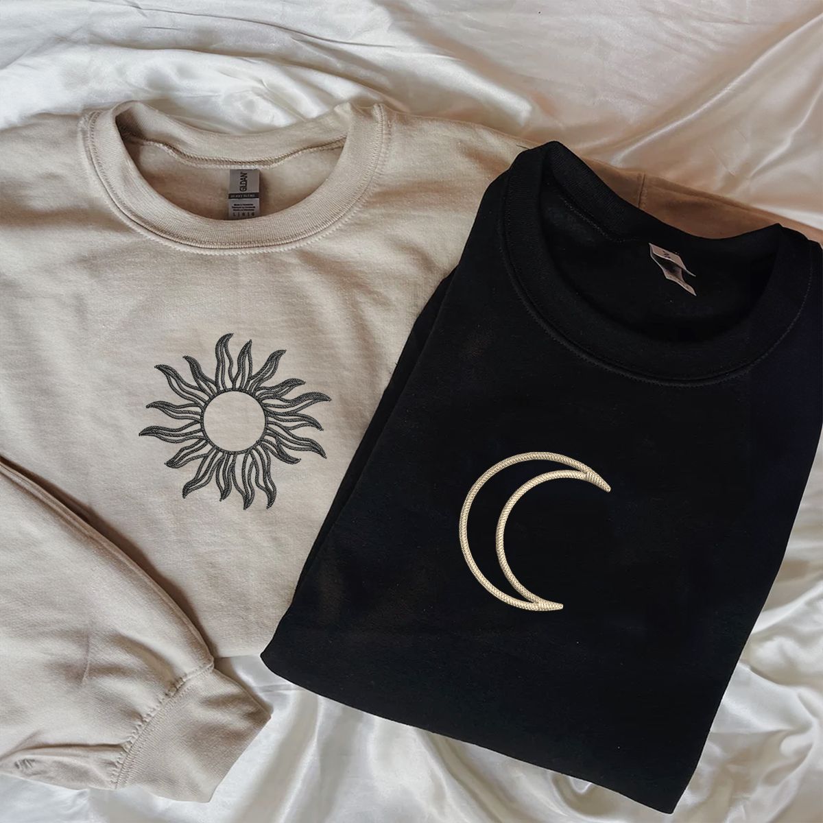 Custom Embroidered Sun and Moon Matching Hoodies for Couples