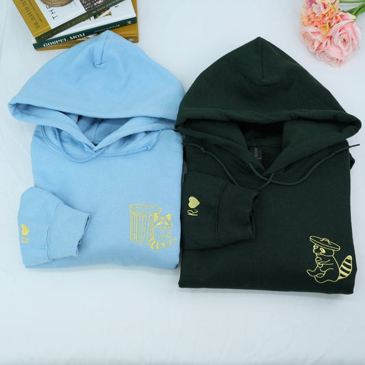 Custom Embroidered Trash Pandas Matching Hoodies for Couples