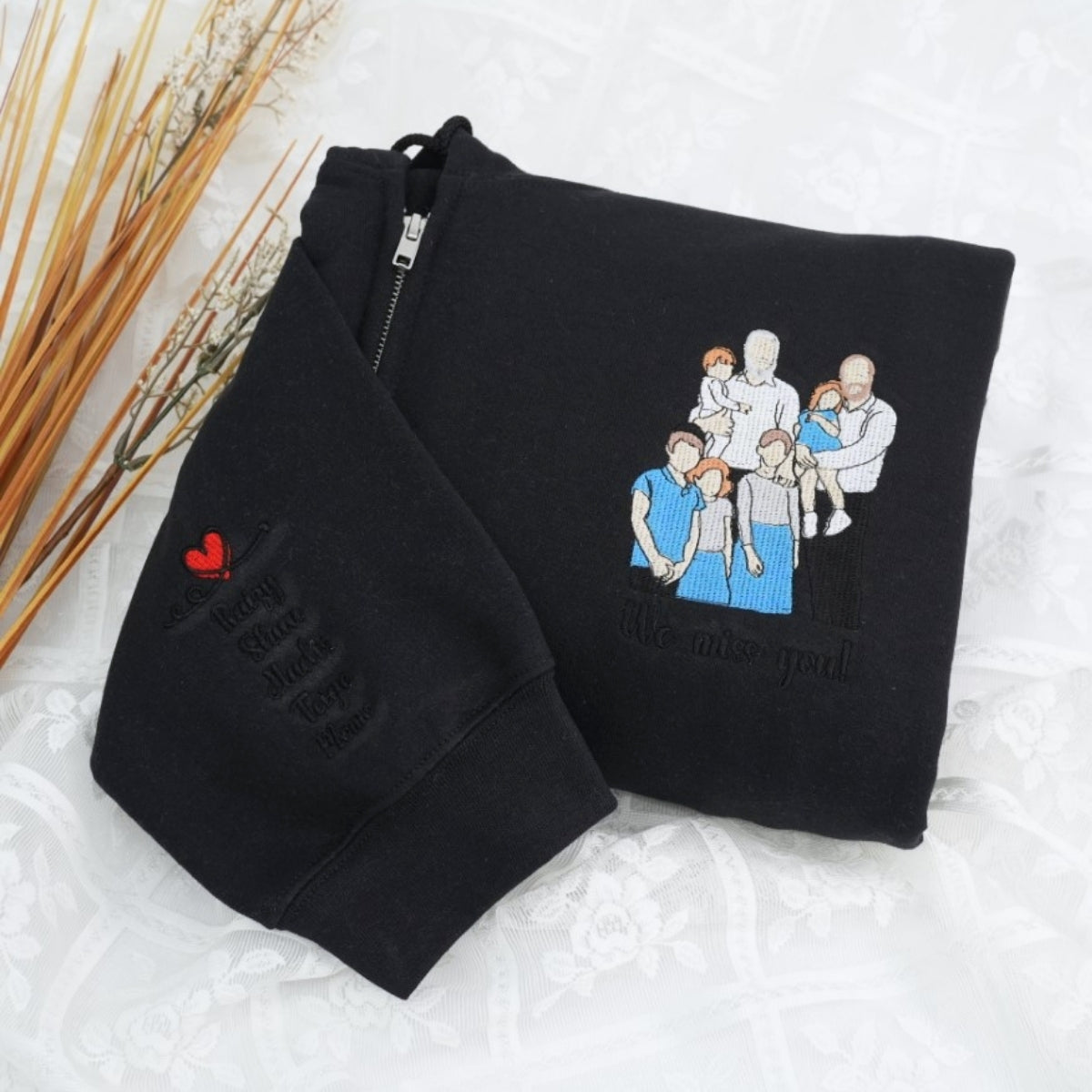 Custom Family Portrait Quarter-Zip - Full-Color Embroidered Family Sweatshirts - Perfect Family Gift