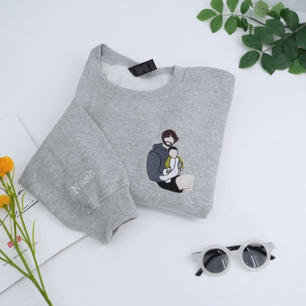 Custom Father Baby Hoodies - Personalized Dad Embroidered Sweatshirts - Perfect Father's Day Gift with Names