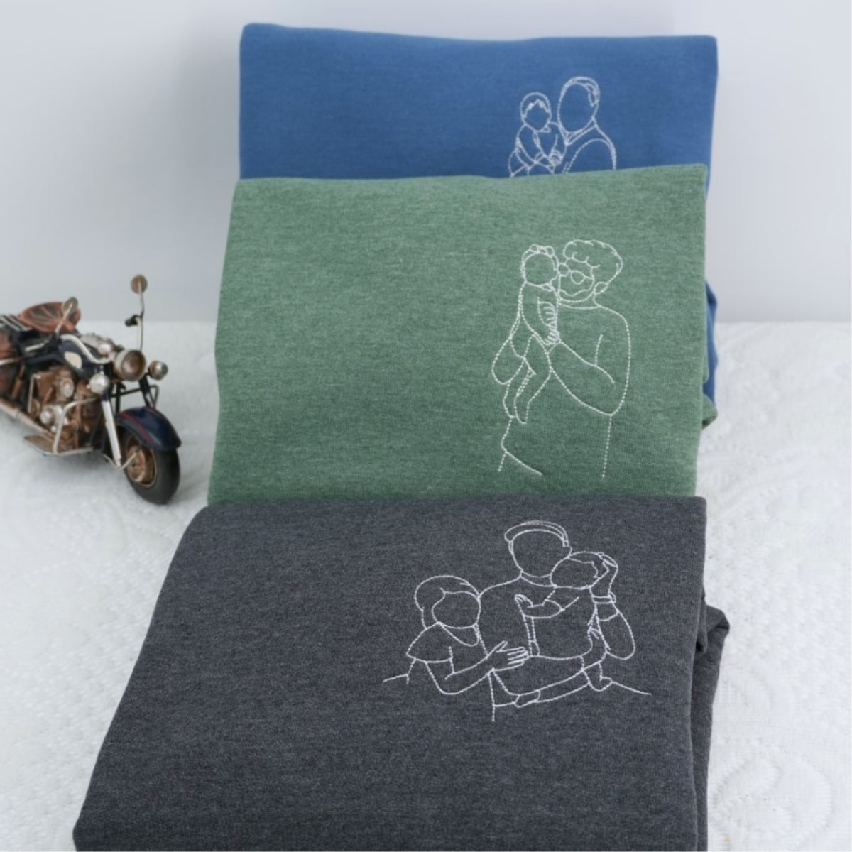 Custom Father Child Line Art Embroidered Sweatshirts - Cool Dad Portrait Hoodies - Perfect Father's Day Gift