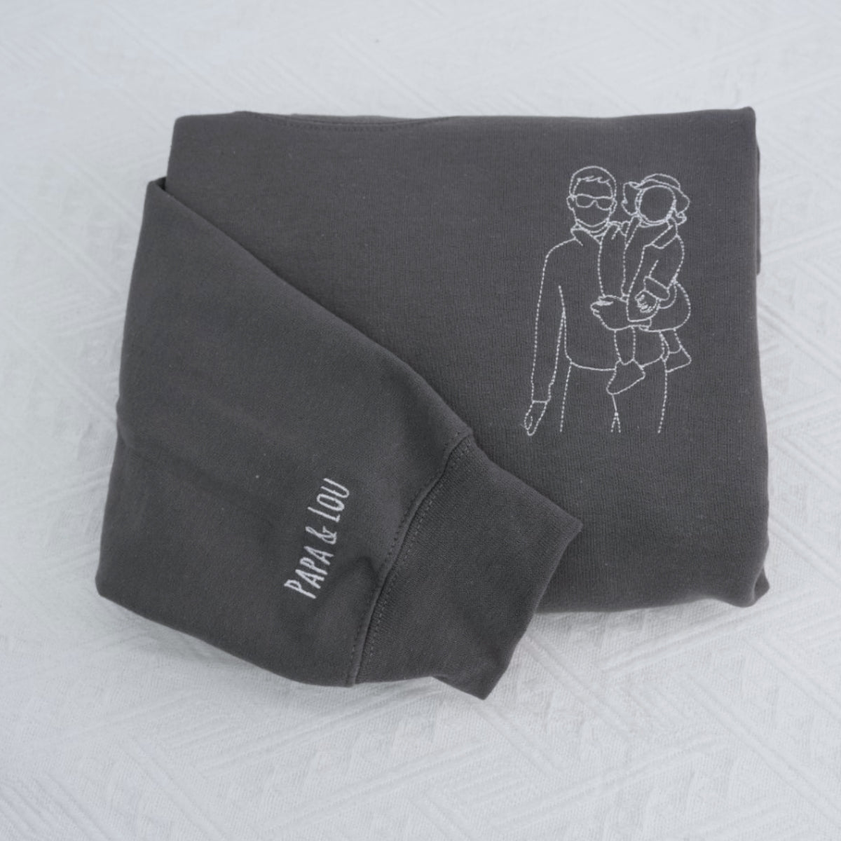 Custom Father Child Line Art Embroidered Sweatshirts - Cool Dad Portrait Hoodies - Perfect Father's Day Gift