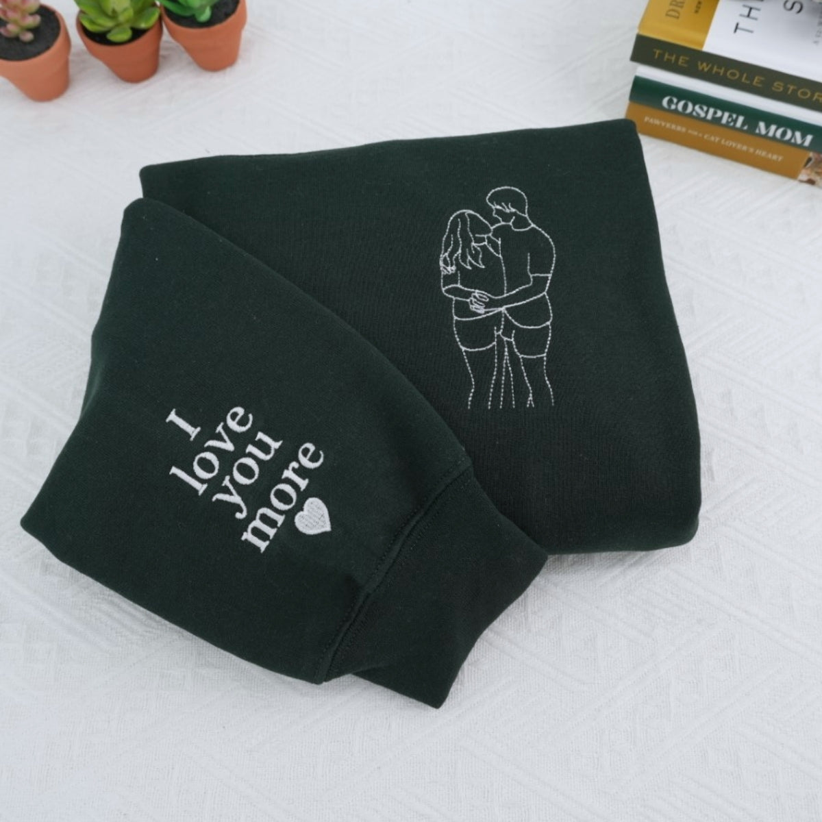 Custom Father Child Line Art Embroidered Sweatshirts - Cool Dad Portrait Hoodies - Perfect Father's Day Gift