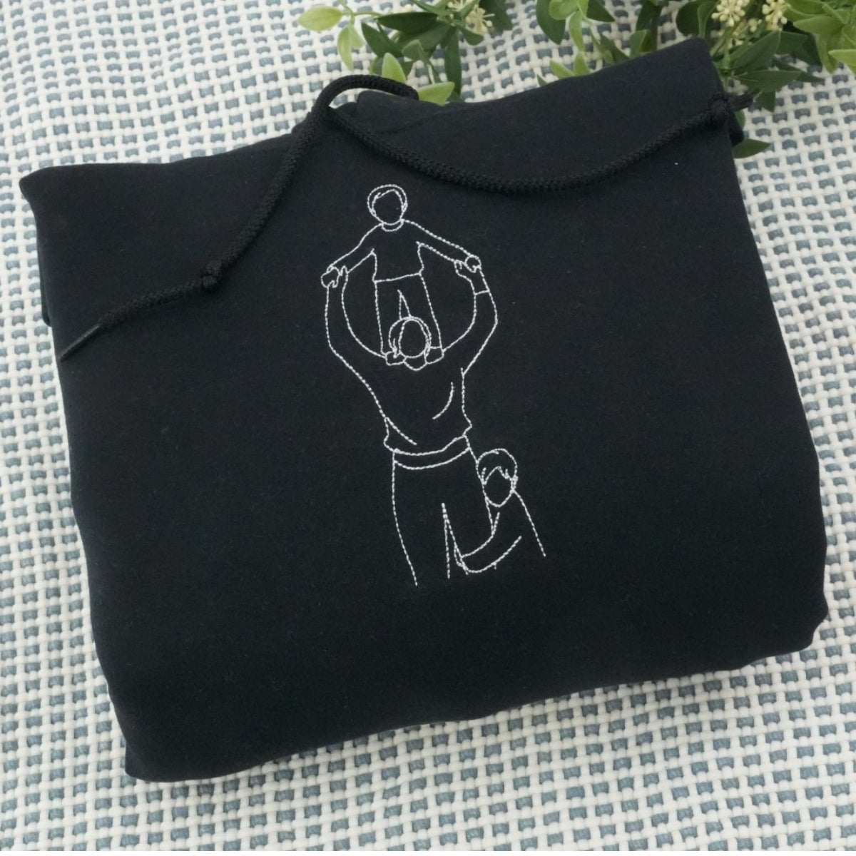 Custom Father Child Line Art Embroidered Sweatshirts - Cool Dad Portrait Hoodies - Perfect Father's Day Gift
