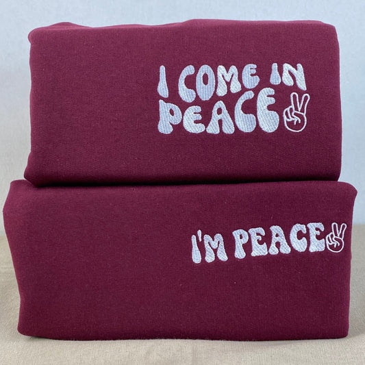 Custom I Come In Peace Hoodie, Matching Embroidered Hoodie for Couple