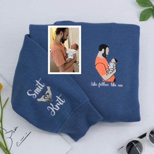 Custom Like Father Like Son Hoodies - Dad Son Embroidered Sweatshirts - Perfect Father's Day Gift