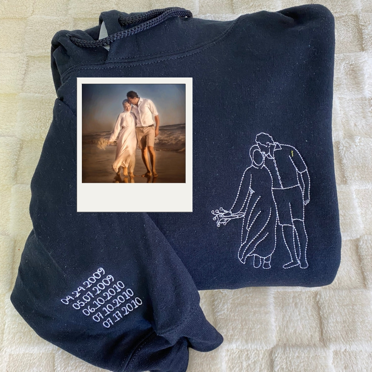 Custom Line Art Couple Hoodies - Minimalist Portrait Embroidered Sweatshirts