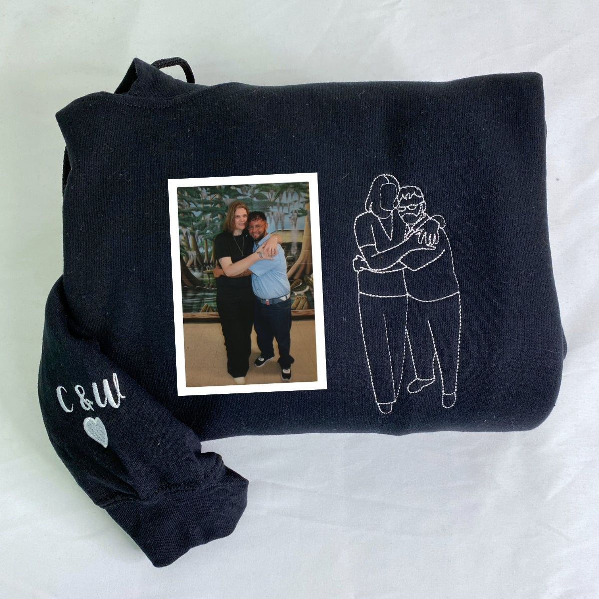 Custom Line Art Couple Hoodies - Minimalist Portrait Embroidered Sweatshirts