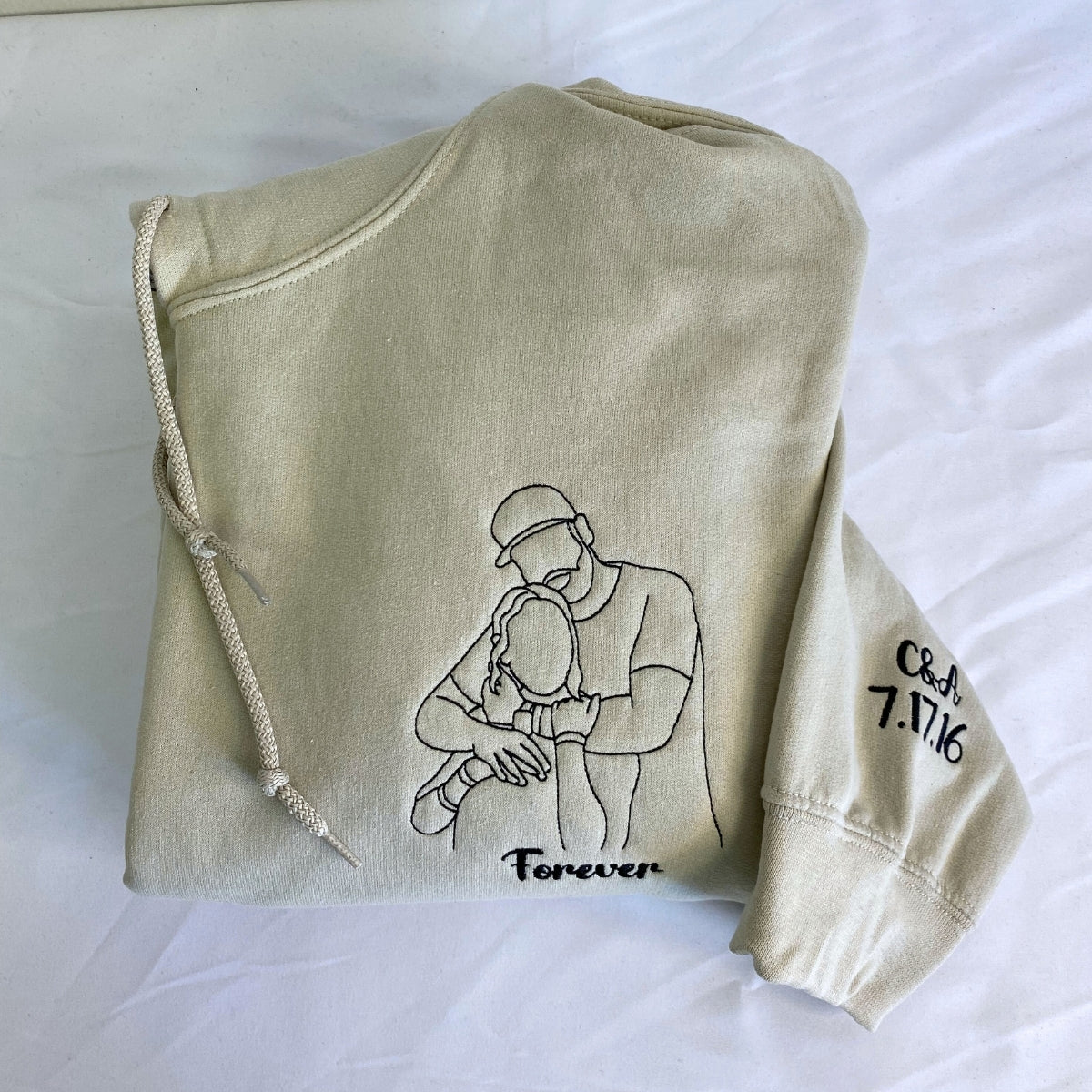 Custom Line Art Couple Hoodies - Personalized Portrait Embroidery with Initials - Romantic Anniversary Gift