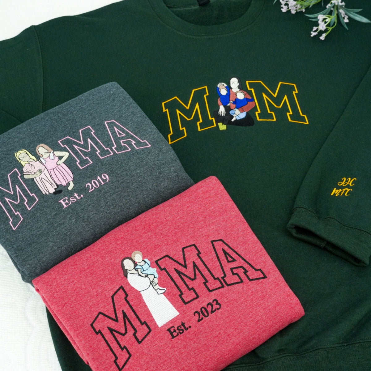 Custom Mama Hoodies - Mother Child Embroidered Sweatshirts - Perfect Mama Gift with Custom Year