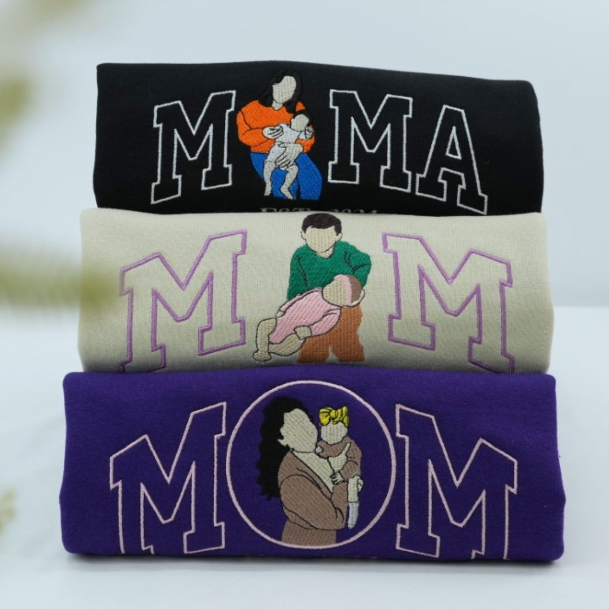 Custom Mom Hoodies - Family Portrait Embroidered Sweatshirts - Perfect New Mom Gift Est Year