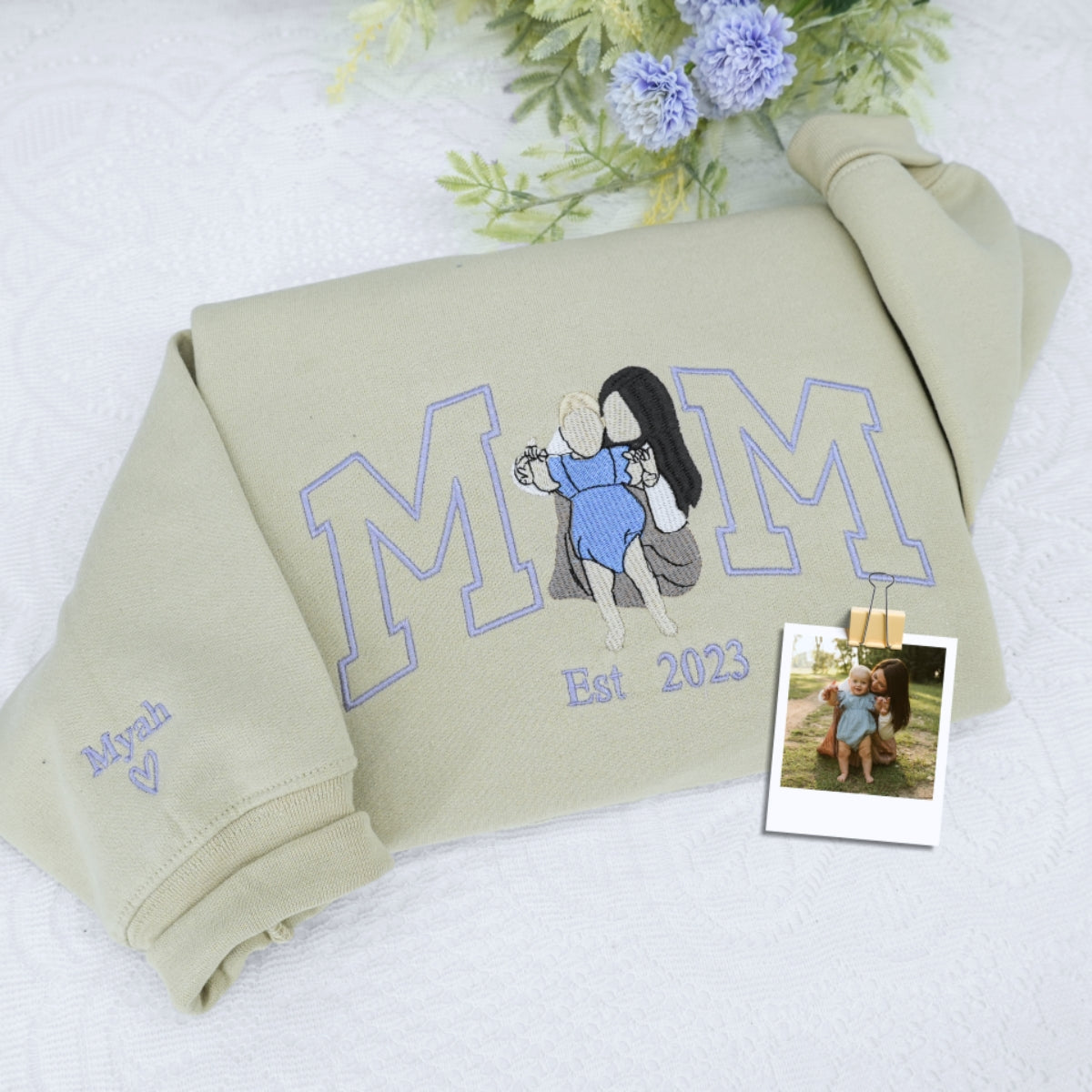 Custom Mom Hoodies - Family Portrait Embroidered Sweatshirts - Perfect New Mom Gift Est Year