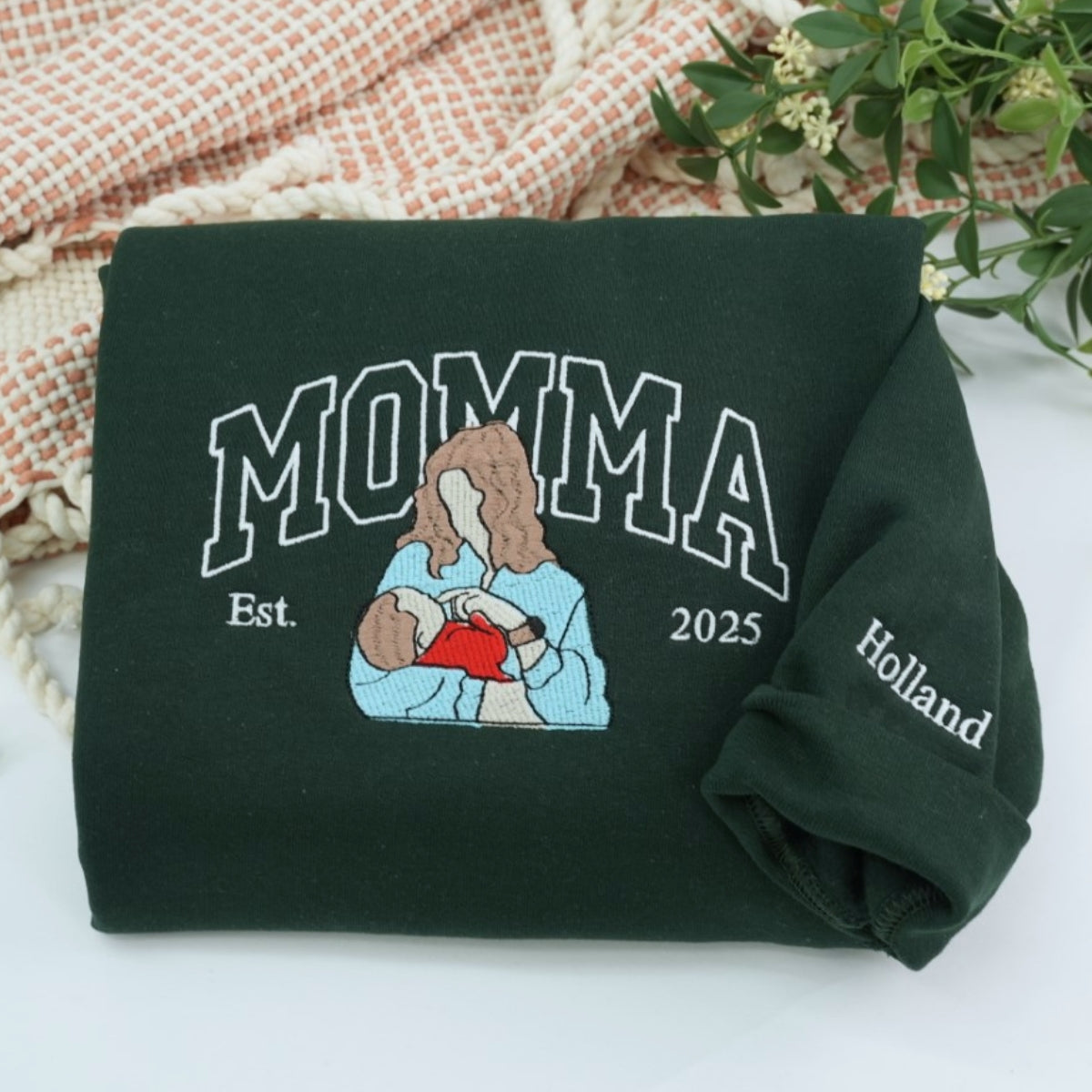 Custom Mom Hoodies - Family Portrait Embroidered Sweatshirts - Perfect New Mom Gift Est Year