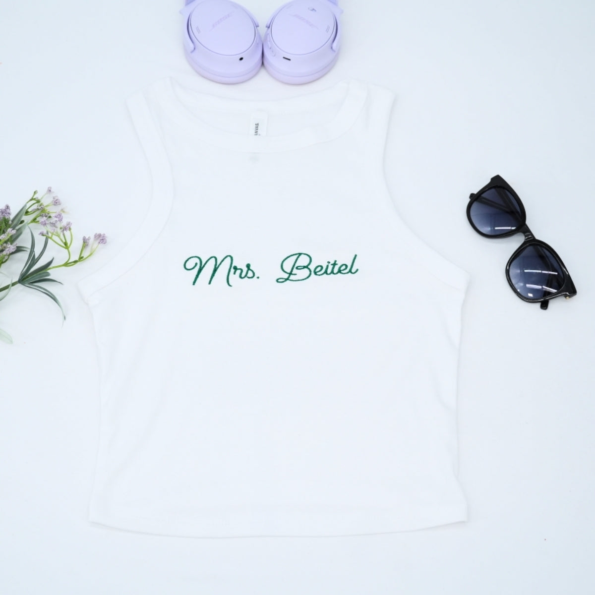 Custom Mrs Tank Top - Personalized Embroidered Bride Pajamas - Bridal Shower Engagement Gift