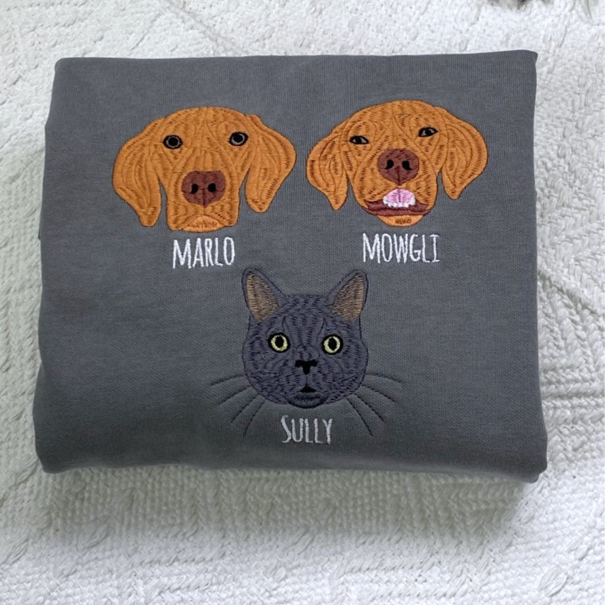 Custom Multi Pet Portrait Hoodies - Dog Family Embroidered Sweatshirts With Names - Premium Pet Parent Gift