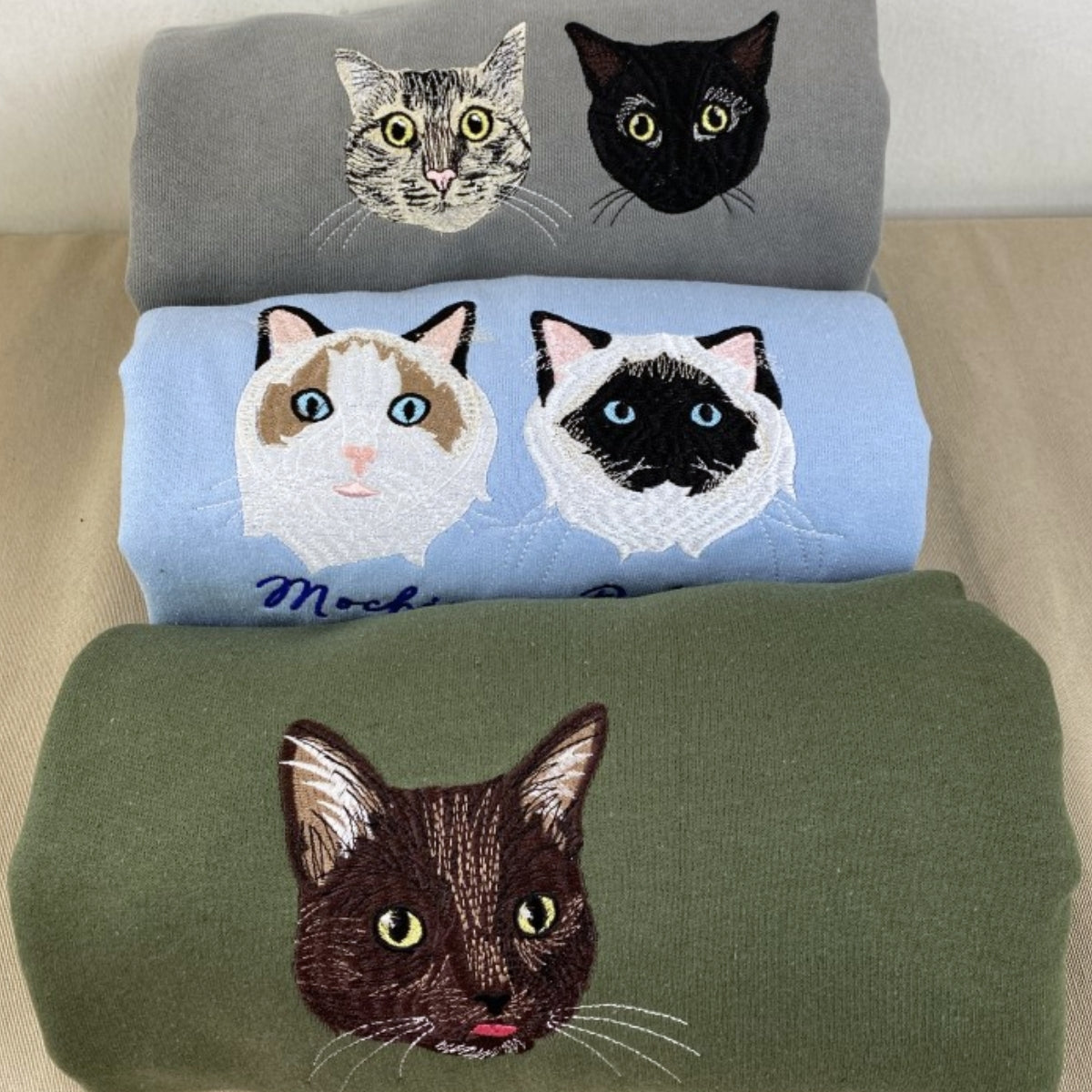 Custom Multiple Cat Portrait Hoodies - Personalized Multi Pet Embroidered Sweatshirts - Cat Parent Gift