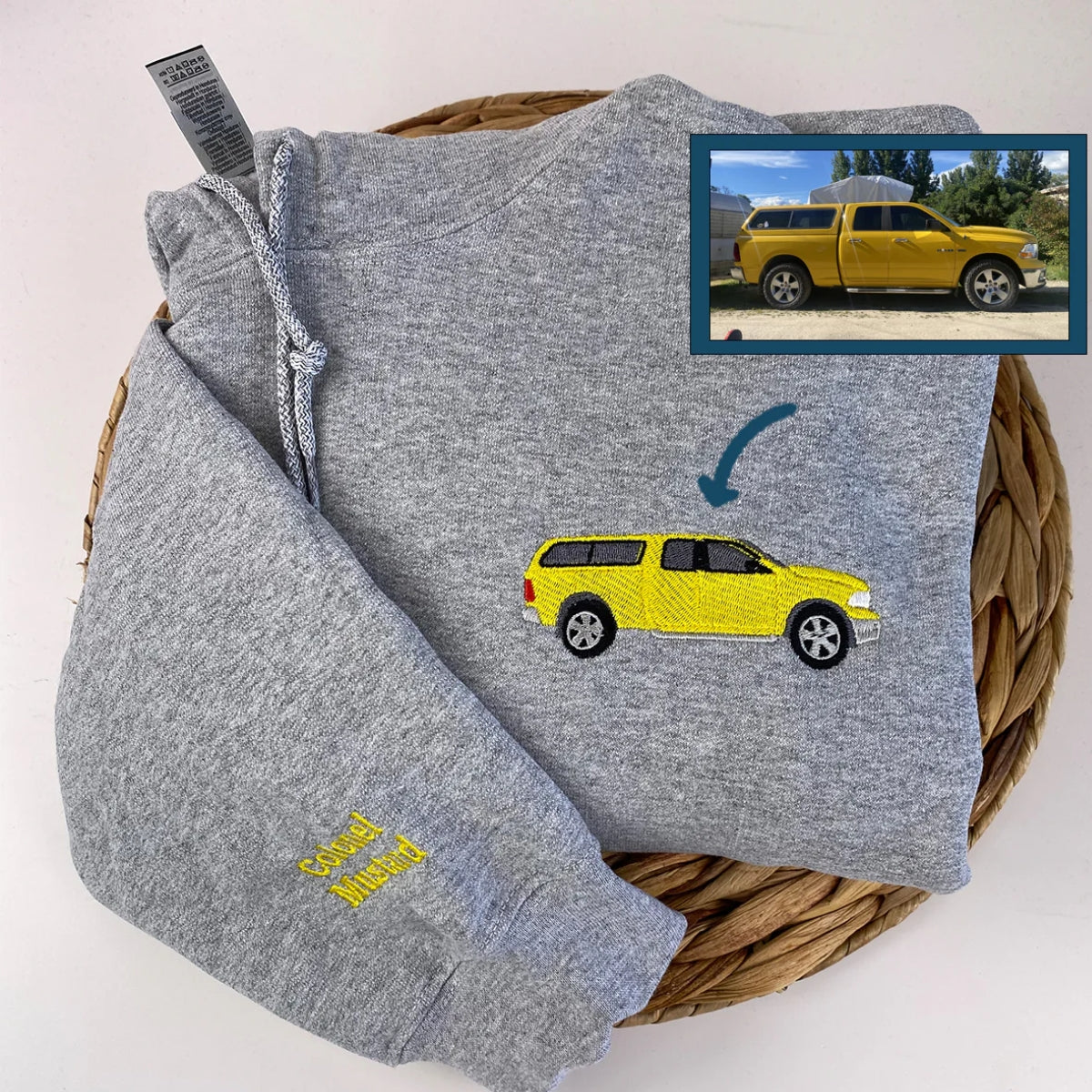 Custom Muscle Car Embroidered Sweatshirts - Photo to Embroidery Vehicle Portraits - Car Enthusiast Gift