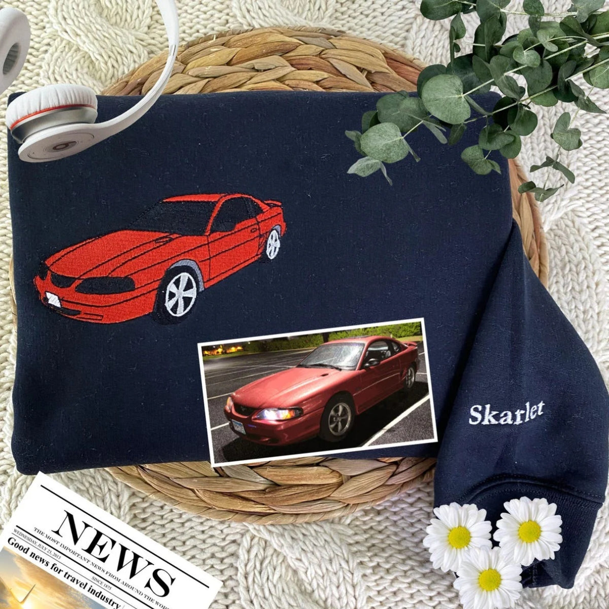 Custom Muscle Car Embroidered Sweatshirts - Photo to Embroidery Vehicle Portraits - Car Enthusiast Gift