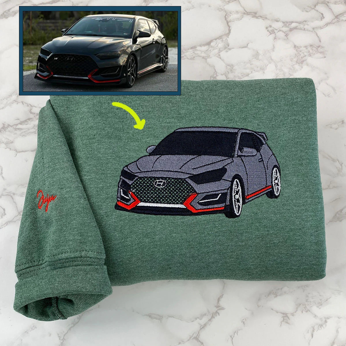 Custom Muscle Car Embroidered Sweatshirts - Photo to Embroidery Vehicle Portraits - Car Enthusiast Gift