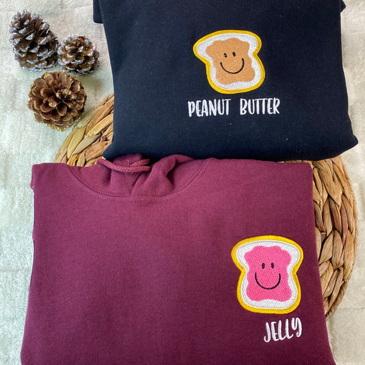 Custom Peanut Butter and Jelly Couple Embroidered Hoodie
