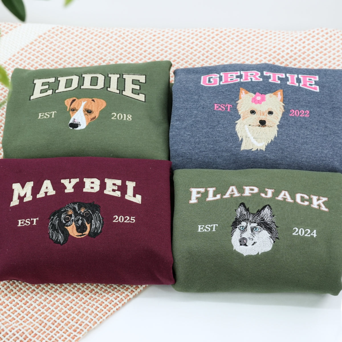 Custom Pet Name Hoodies - Dog Portrait Varsity Style Embroidered Sweatshirts - Dog Lover Gift