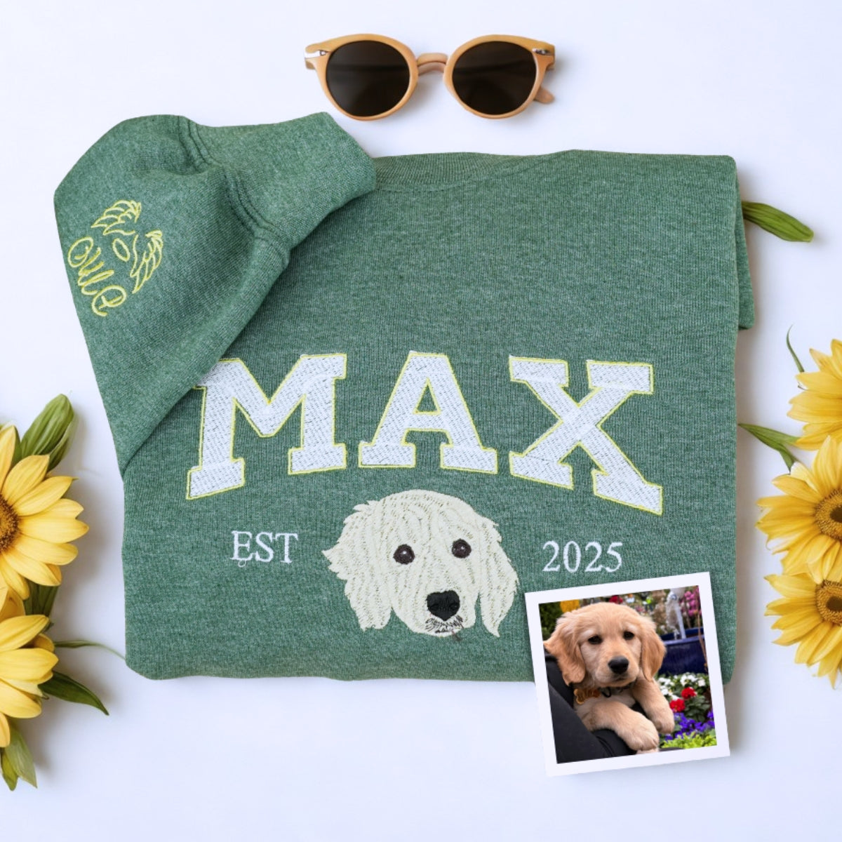 Custom Pet Name Hoodies - Dog Portrait Varsity Style Embroidered Sweatshirts - Dog Lover Gift
